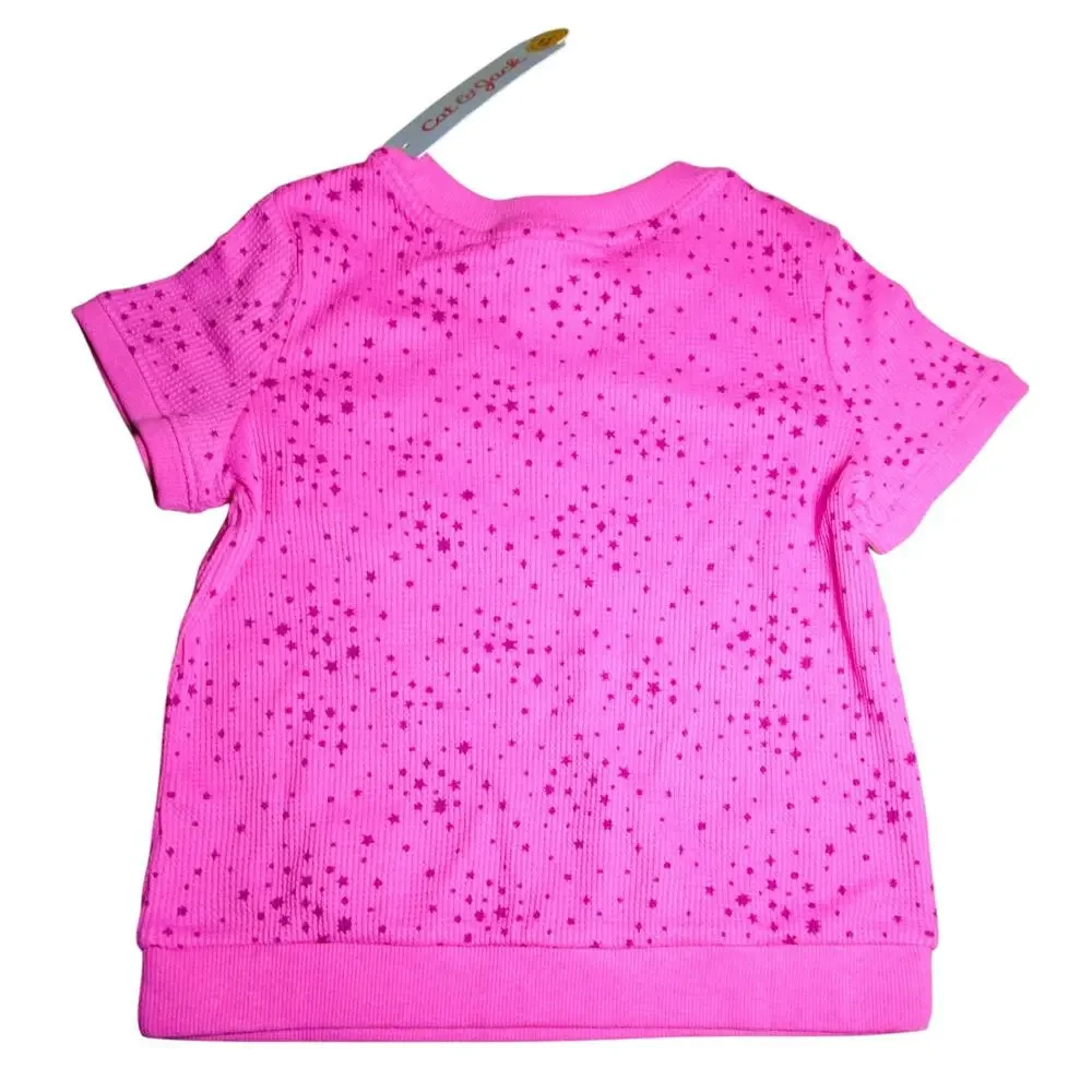 Cat & Jack Girl’s Pink Waffle Knit Star Tee Size 4/5 with Pocket Back to School